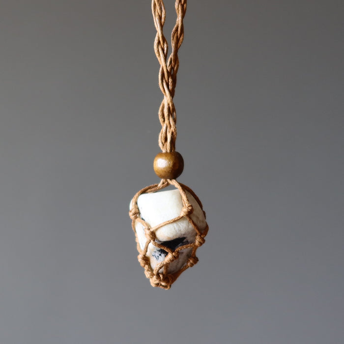 Quartz Tourmaline Necklace Macrame Woven White Black Yin Yang