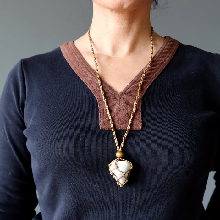 Quartz Tourmaline Necklace Macrame Woven White Black Yin Yang