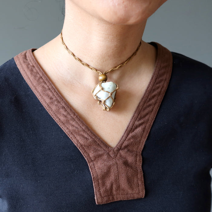 Quartz Tourmaline Necklace Macrame Woven White Black Yin Yang