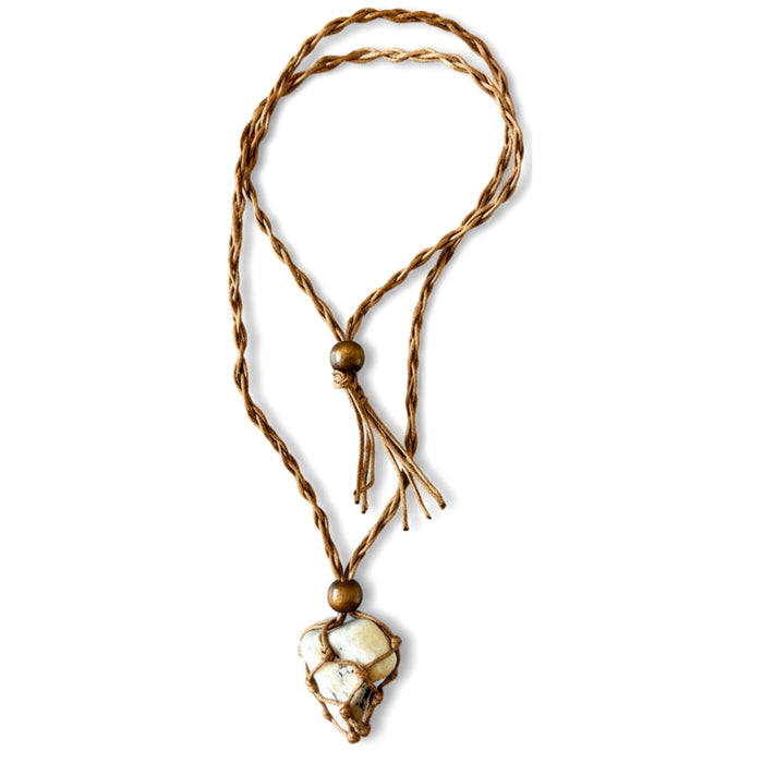 Quartz Tourmaline Necklace Macrame Woven White Black Yin Yang