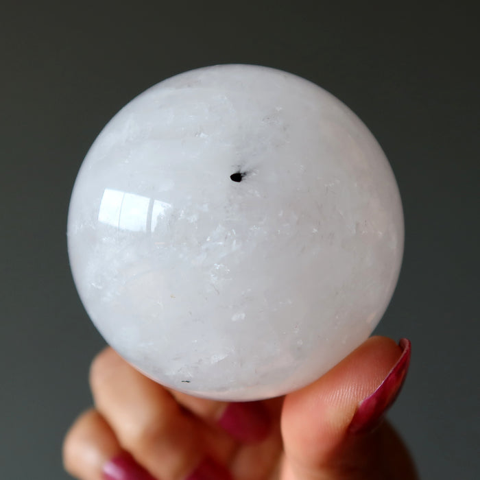 Quartz Tourmaline Sphere Black Dot White Crystal Ball