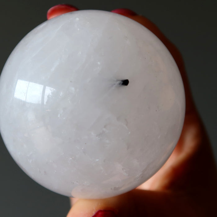 Quartz Tourmaline Sphere Black Dot White Crystal Ball