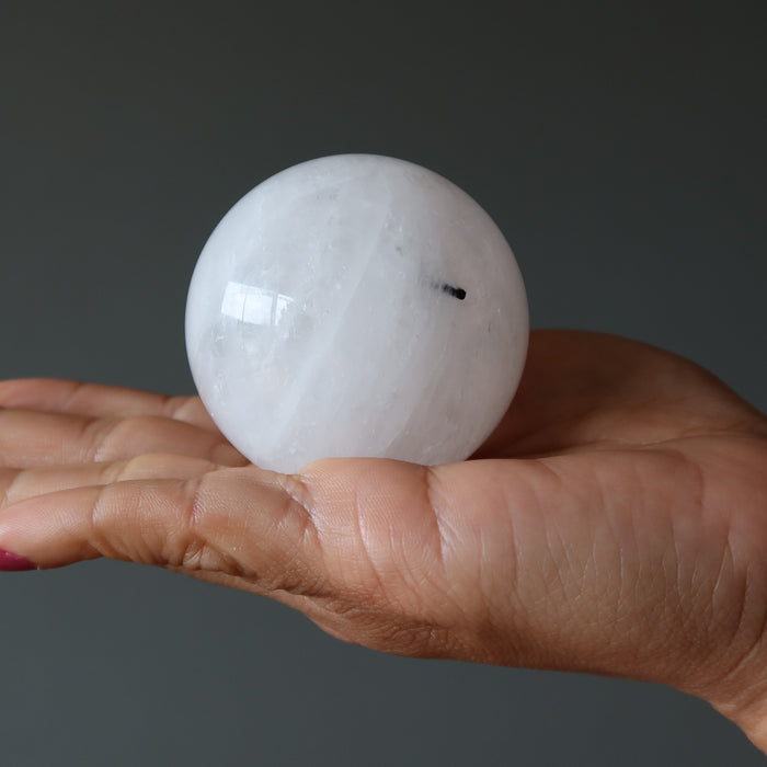 Quartz Tourmaline Sphere Black Dot White Crystal Ball