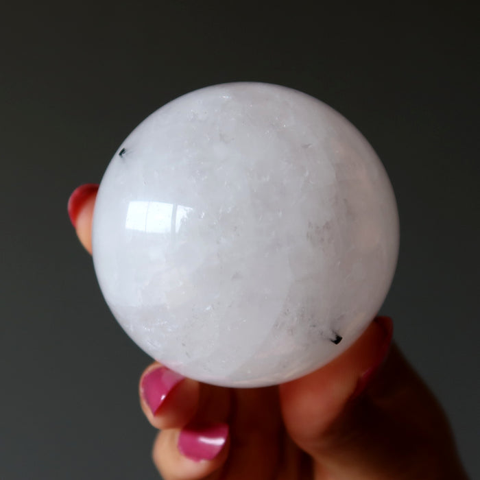 Quartz Tourmaline Sphere Black Dot White Crystal Ball