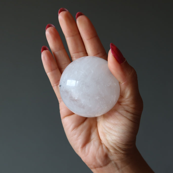 Quartz Tourmaline Sphere Black Dot White Crystal Ball