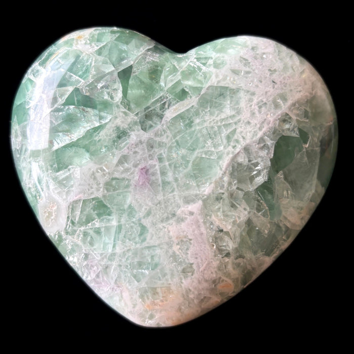 Fluorite Heart Green Purple UV Glow Big Love Crystal 4"