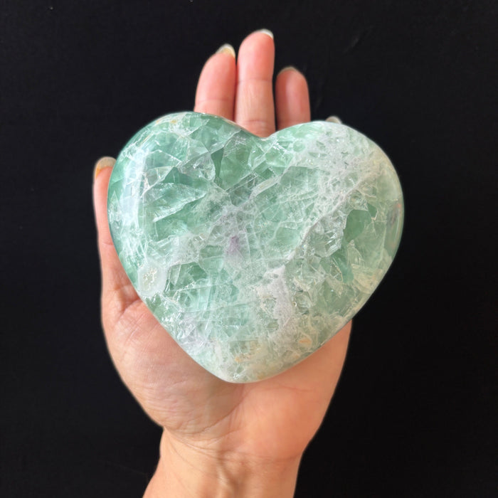 Fluorite Heart Green Purple UV Glow Big Love Crystal 4"