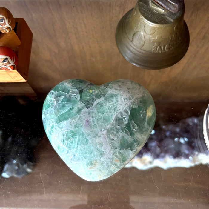 Fluorite Heart Green Purple UV Glow Big Love Crystal 4"