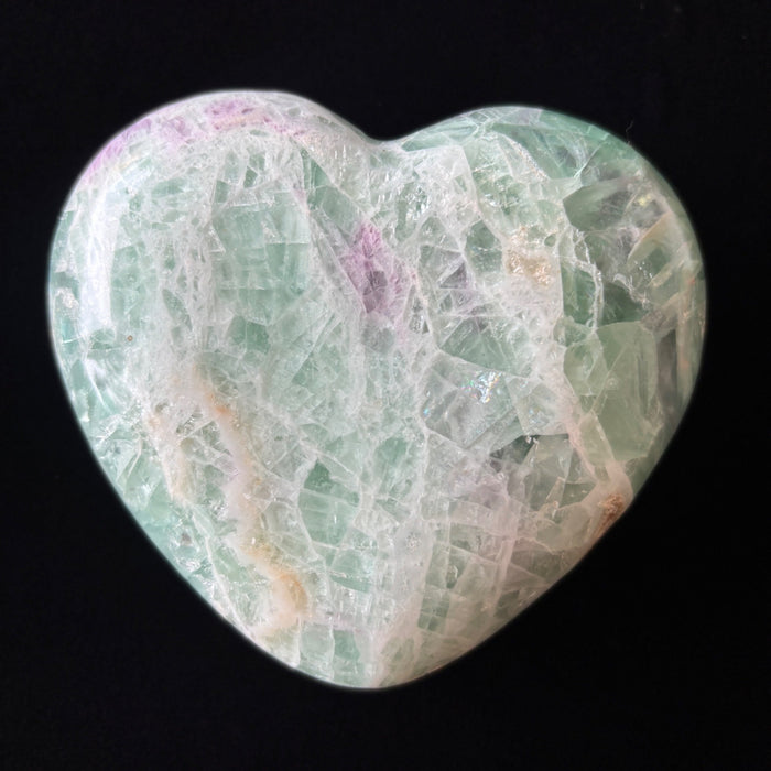 Fluorite Heart Green Purple UV Glow Big Love Crystal 4"