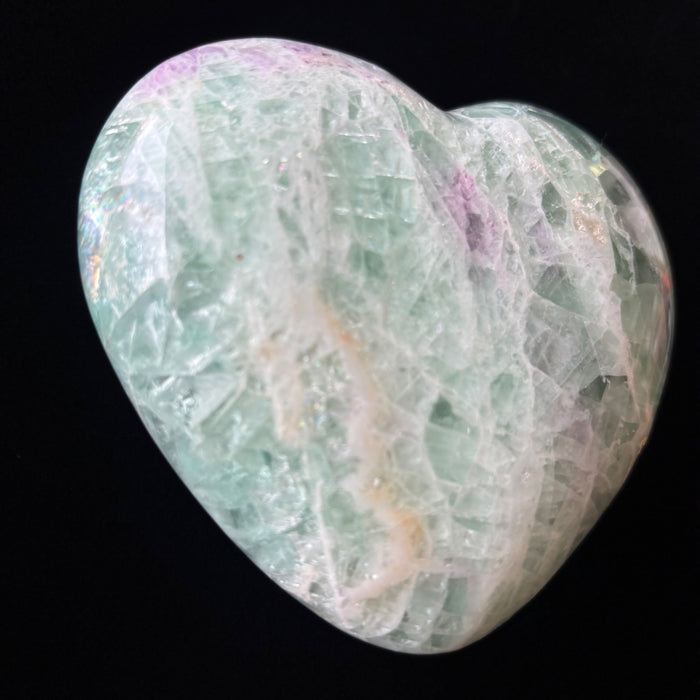 Fluorite Heart Green Purple UV Glow Big Love Crystal 4"