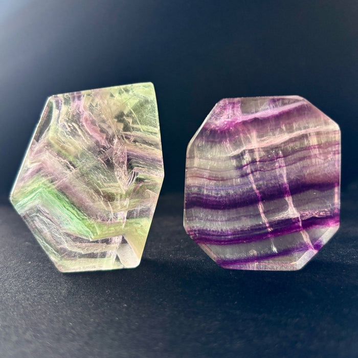 Fluorite Lot Geometric Palm Stone Purple Green Slabs UV Glow