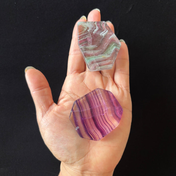 Fluorite Lot Geometric Palm Stone Purple Green Slabs UV Glow