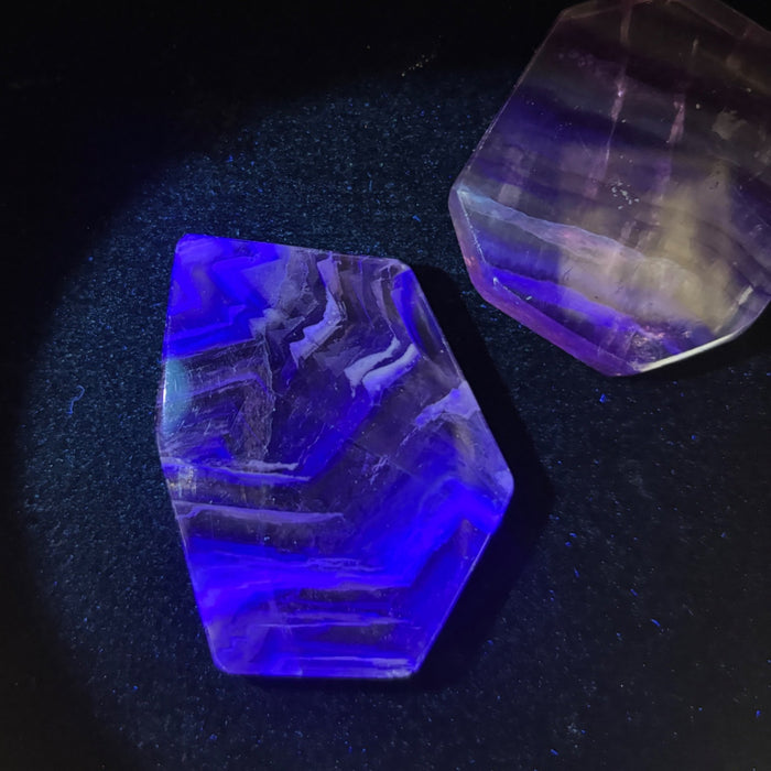 Fluorite Lot Geometric Palm Stone Purple Green Slabs UV Glow