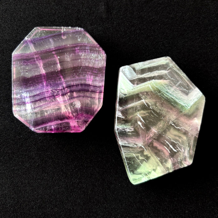 Fluorite Lot Geometric Palm Stone Purple Green Slabs UV Glow