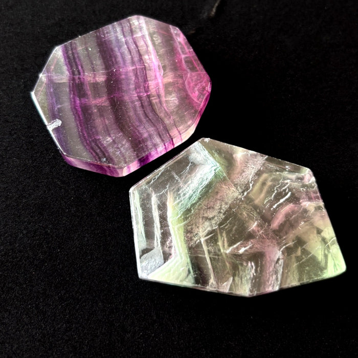 Fluorite Lot Geometric Palm Stone Purple Green Slabs UV Glow