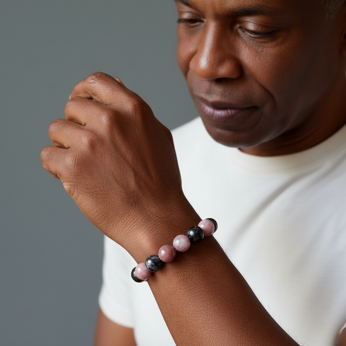 Rhodonite Bracelet Pink Black Social Superstar Stone