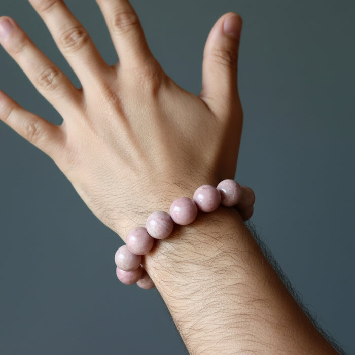 rhodonite bracelet on wrist