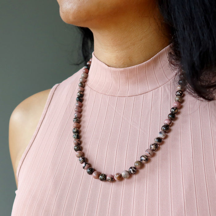 beaded rhodonite necklace