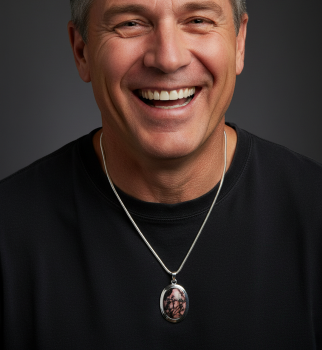 Rhodonite Necklace Self-Acceptance Pendant Brass