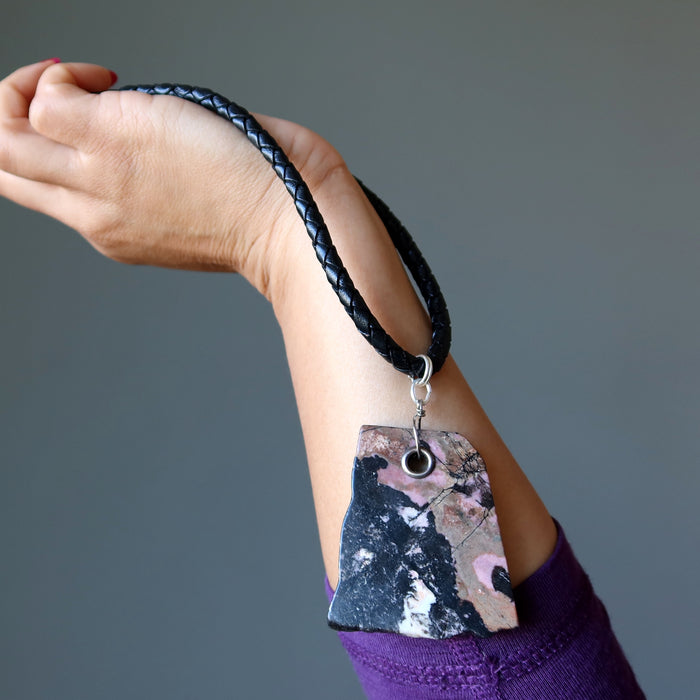 Rhodonite Necklace Declare my Confidence Pink Black Slab