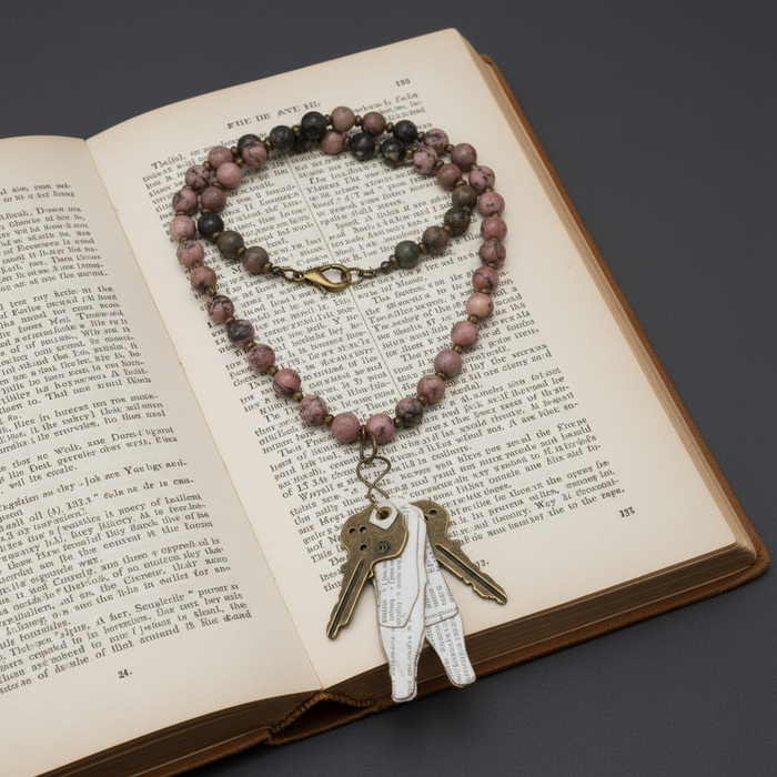 Rhodonite Necklace Literature Lover Key