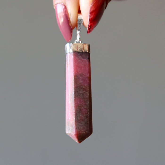 rhodonite point pendant in sterling