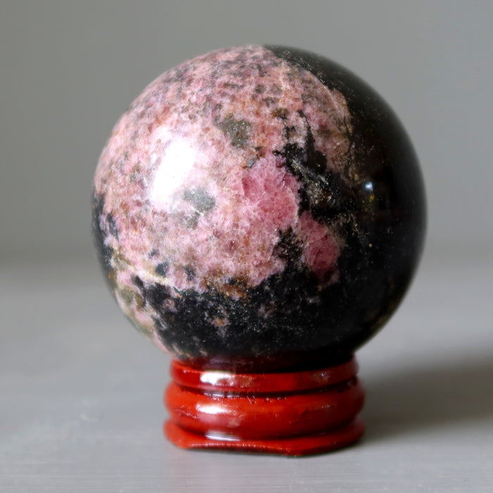 Rhodonite Sphere Rich Black Rosy Pink Crystal Ball