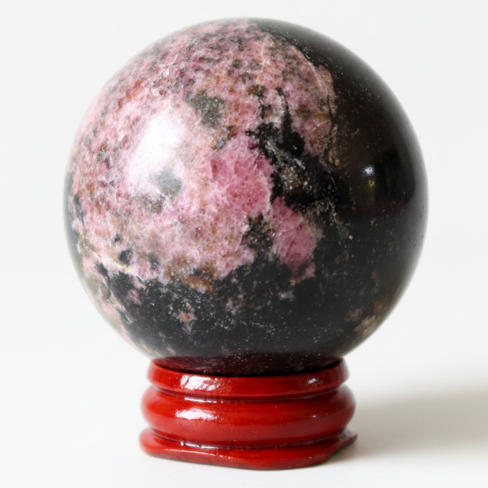 Rhodonite Sphere Rich Black Rosy Pink Crystal Ball