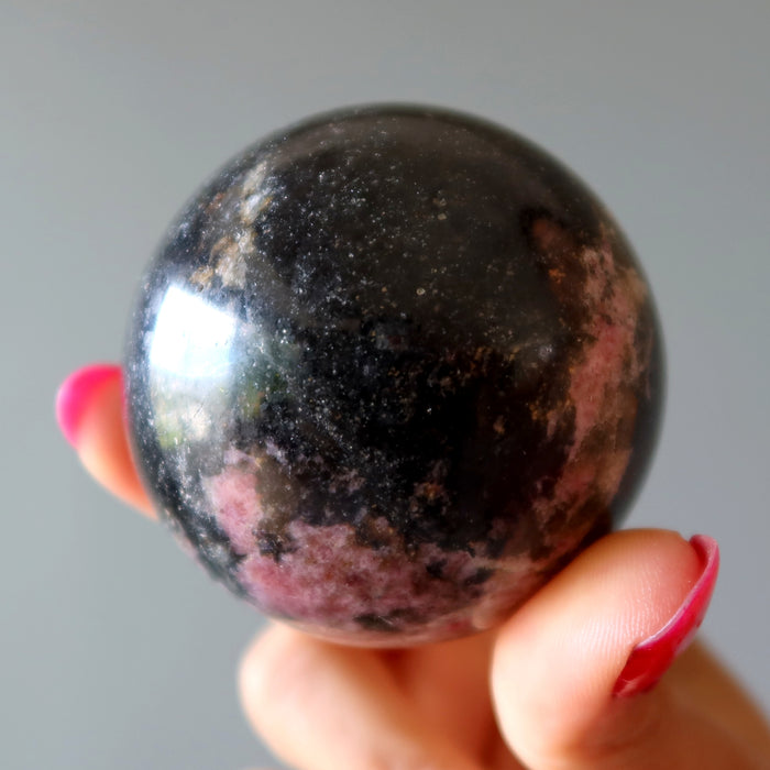 Rhodonite Sphere Rich Black Rosy Pink Crystal Ball