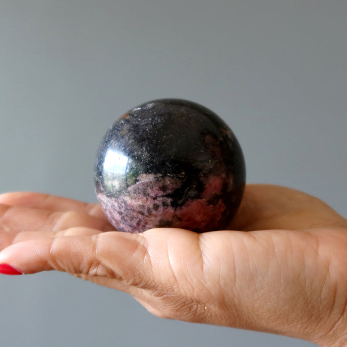 Rhodonite Sphere Rich Black Rosy Pink Crystal Ball