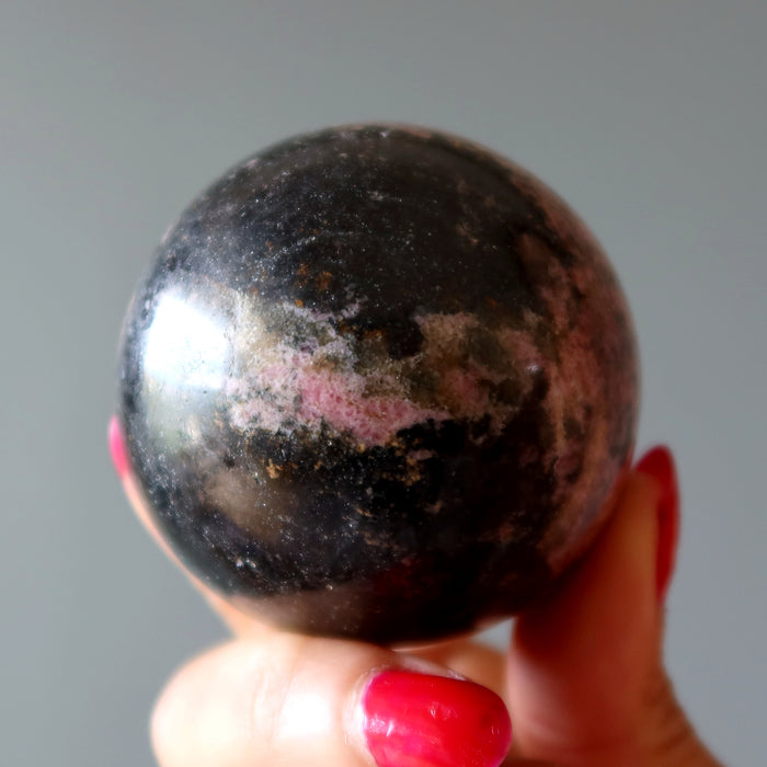 Rhodonite Sphere Rich Black Rosy Pink Crystal Ball