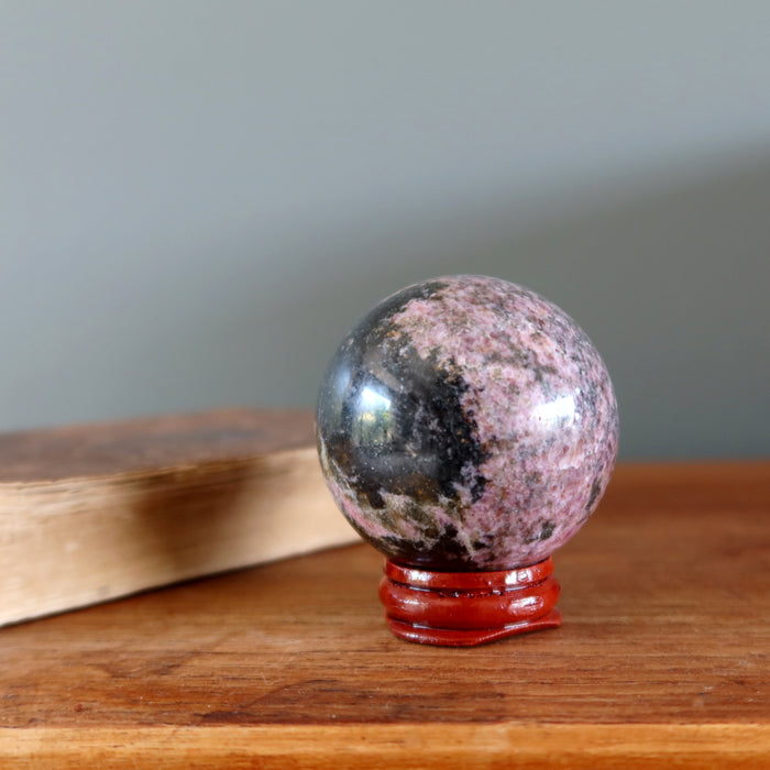 Rhodonite Sphere Rich Black Rosy Pink Crystal Ball
