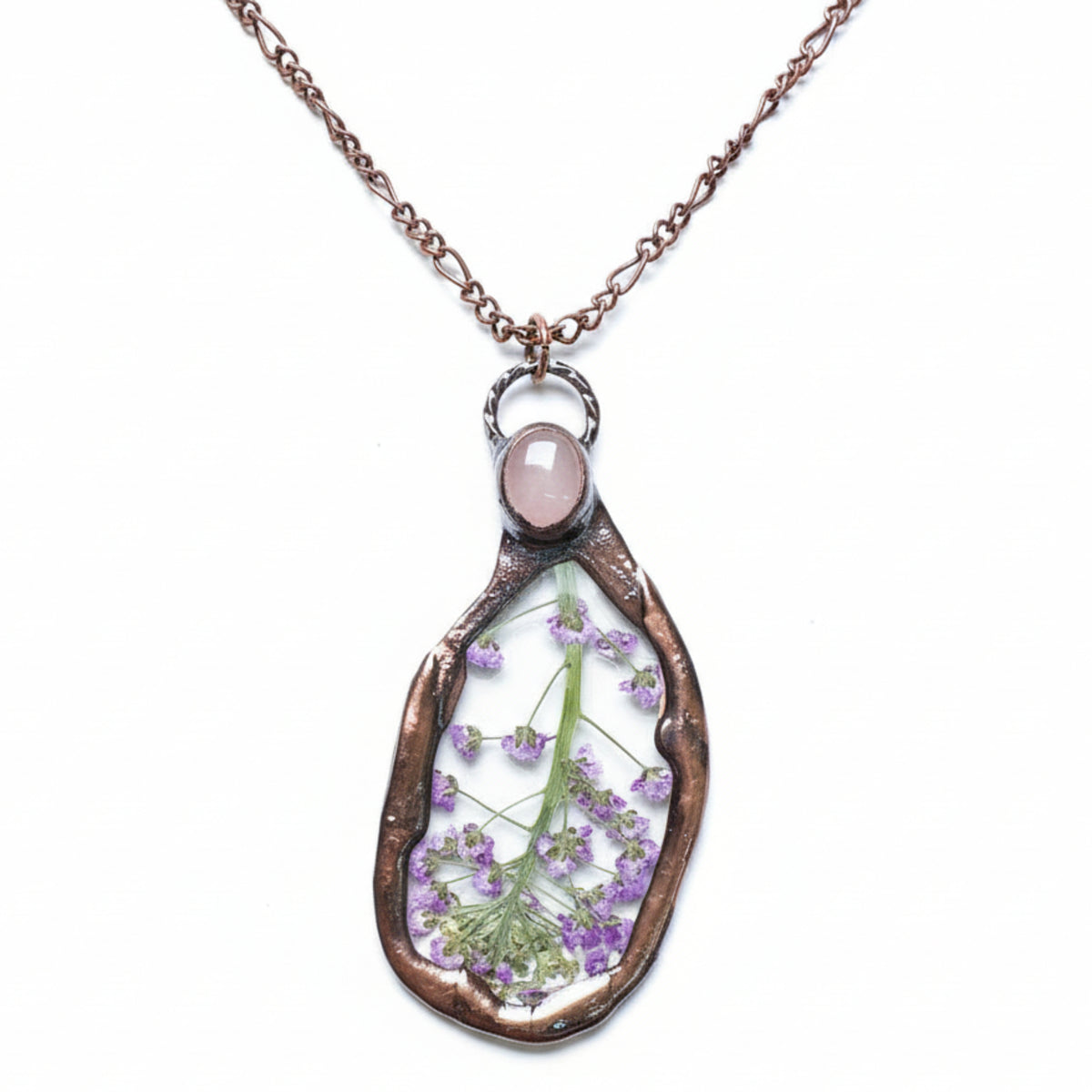 Rose Quartz Necklace Elegant Purple Flower — Satin Crystals