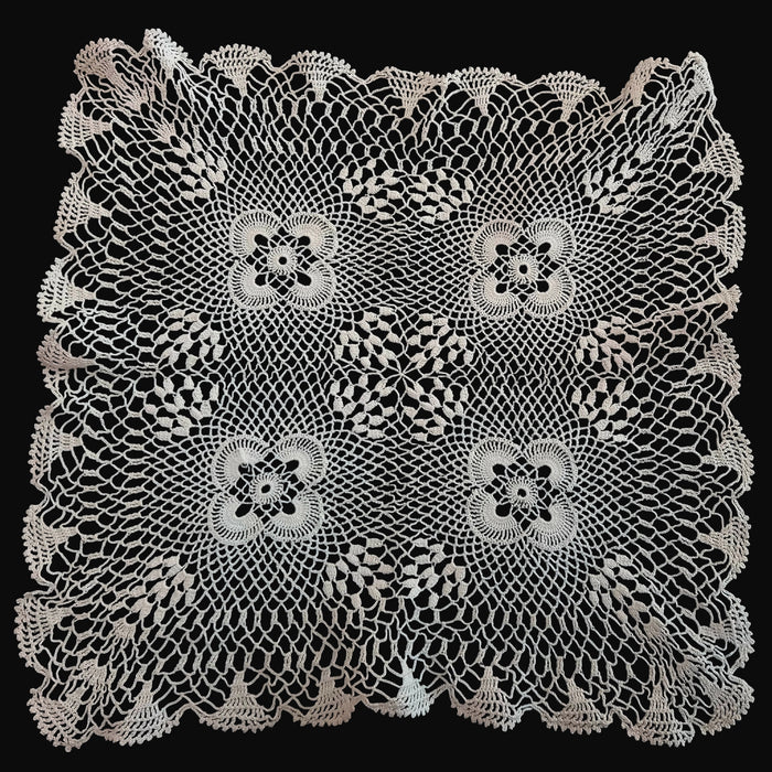 Vintage Hungarian Crochet Lace Doily Mid-Century Square Handmade Decor 1960s