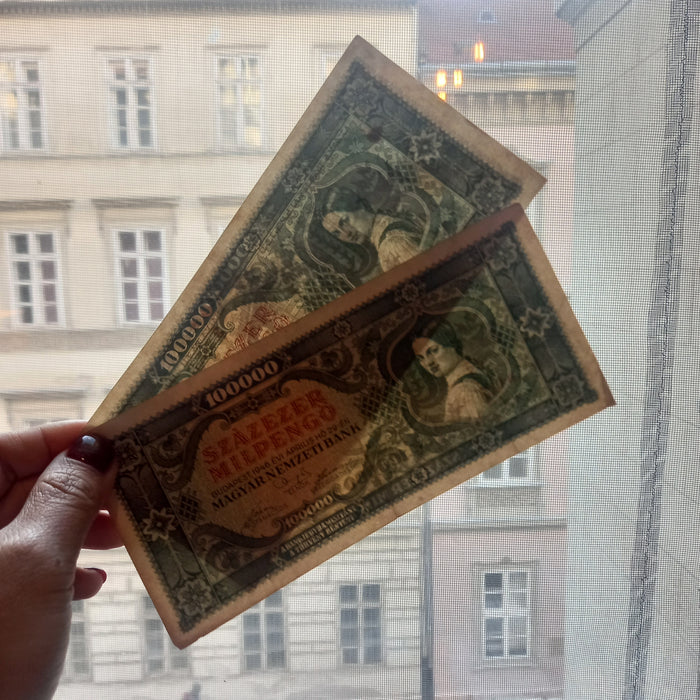 1946 Hungary 100,000 Milpengő Banknote Pair Matching B-Series Hyperinflation Currency