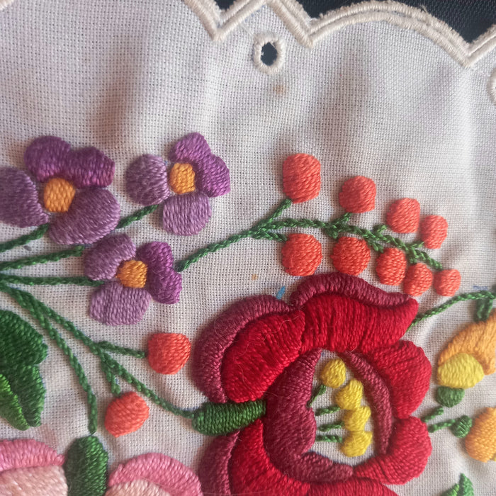 Vintage Hungarian Kalocsai Table Topper Intricate Floral Embroidery 1970s