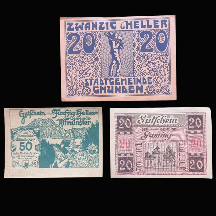 Antique Banknote Notgeld 1918-1921 German Austria History 11pc Set Mark Pfennig Heller