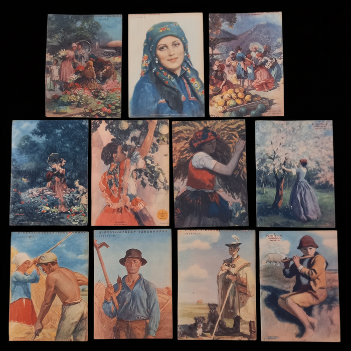 Vintage Ephemera Art Prints 1930 Hungarian Harvest Folk Peasant Landscape Glatz Kunffy