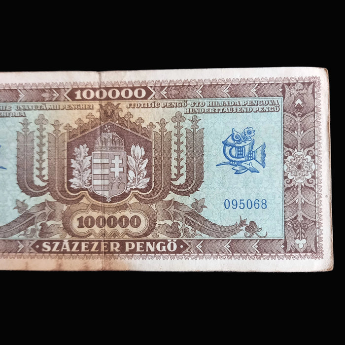 Vintage Banknote 1945 Hungarian 100,000 Százezer Pengő WWII European Memorabilia