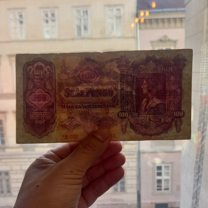 1930 Hungary Banknote 100 Pengő Rare 1944 WWII Star Prefix Emergency Issue