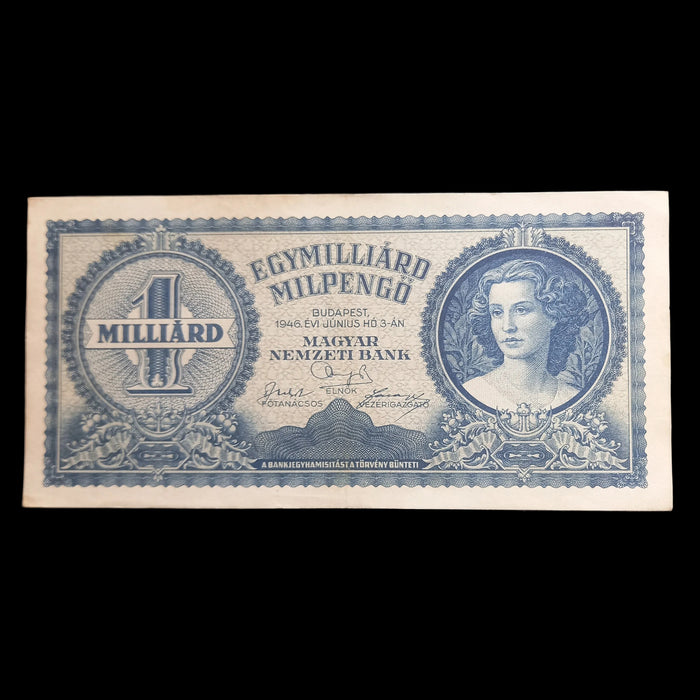 1946 Hungary Banknote One Billion Milpengo Quadrillion Pengo Hyperinflation Bill AU