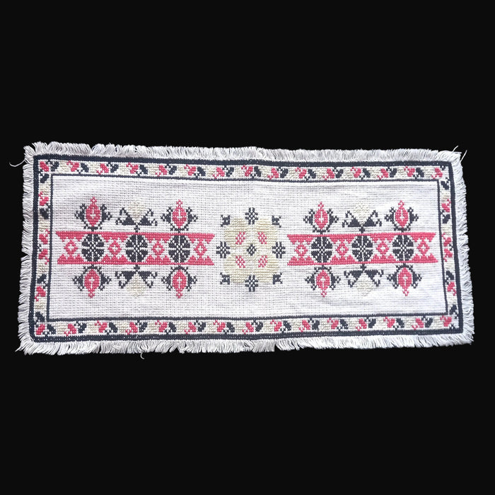 Vintage Hungarian Folk Art Table Runner Handmade Red Cross-Stitch Geometric 1950-60s