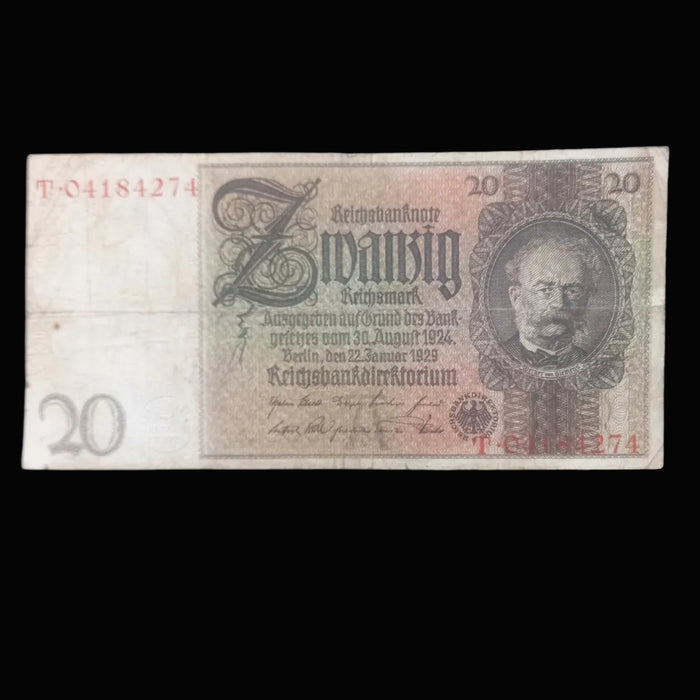Antique Banknote 1929 Germany 20 Reichsmark Money Weimar Republic Currency 3pc Set