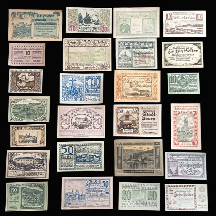 Antique Banknote 1919-1921 Austria Heller Notgeld Mixed Collection Lot of 25 Excellent