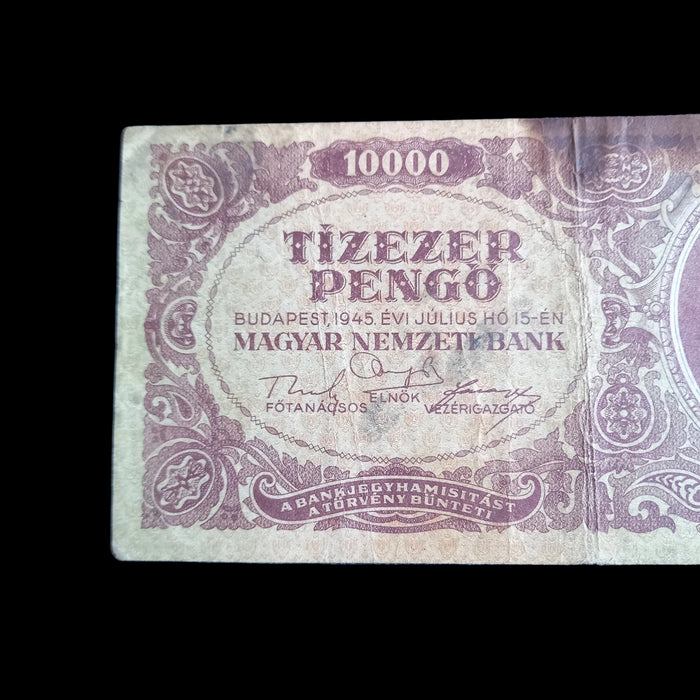 Vintage Banknote 1945 Hungarian 10,000 Pengő Official MNB National Stamp WWII