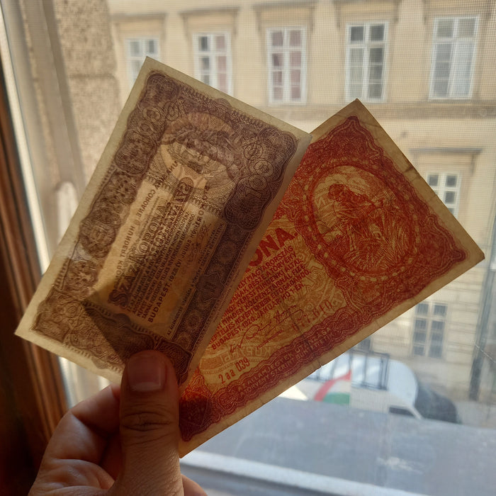 Antique Banknote 1920-1923 Hungary Korona 2 100 Szaz Ket Post-WWI Socialist Monarchy