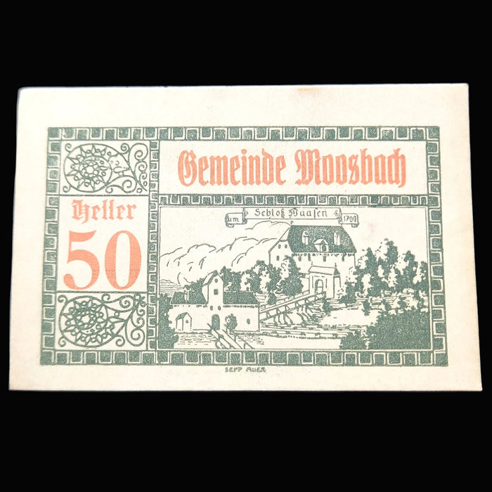 Antique Banknote 1920 Austria Moosbach Notgeld Set 50 & 20 Heller Emergency Money