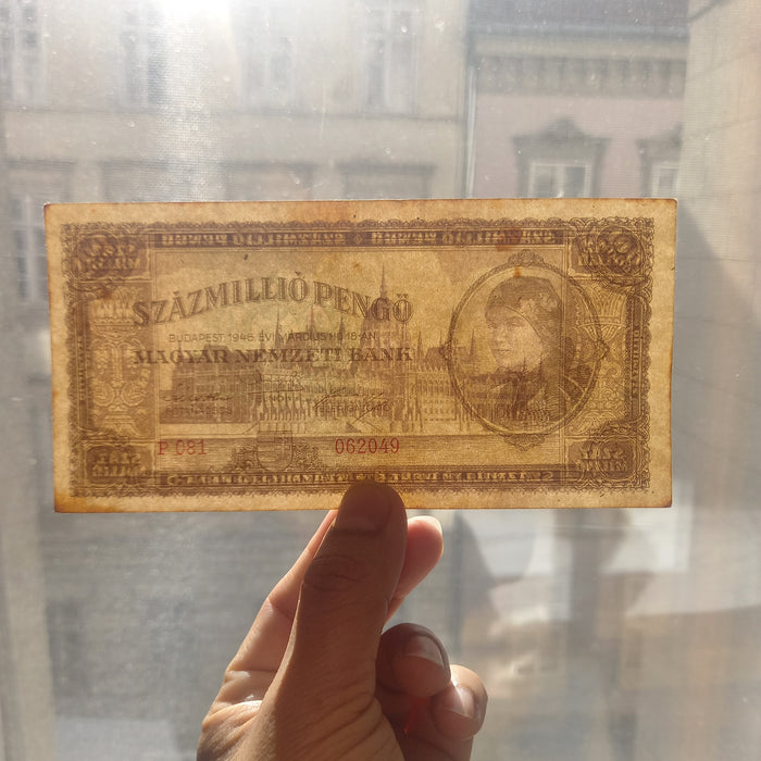 1946 Hungary Banknote 100 Million Pengő Hyperinflation WWII Collectible Money XF