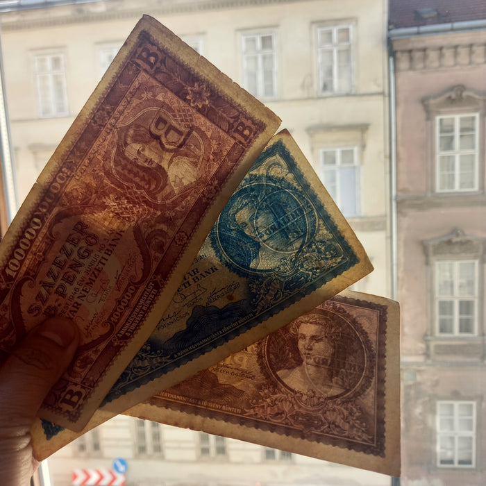 Vintage Banknote 1946 Hungary Billion Trillion Quadrillion Hyperinflation Progression 3pc Set