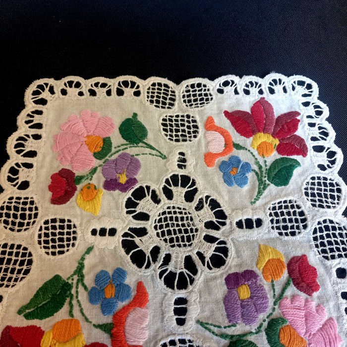 Vintage Hungarian Kalocsa Doilies 2 Hand-Embroidered Richelieu Heirlooms 1970s